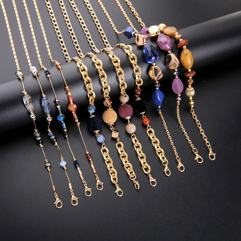 

kissme Sunglasses Chains For Women Multicolored Irregular Acrylic Beads Pompon Gold Color Eyeglass Mask Chain Wholesale 2021 New