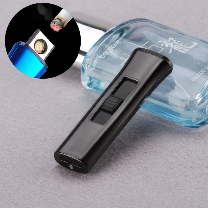 Black Mini lighter Ультратонкая металлическая сигаретная Электронная Зажигалка USB ветрозащитная беспламенная перезаряжаемая электрическая катушка Зажигалка плазменное Сенсорное зондирование - Цвет: Black Mini lighter
