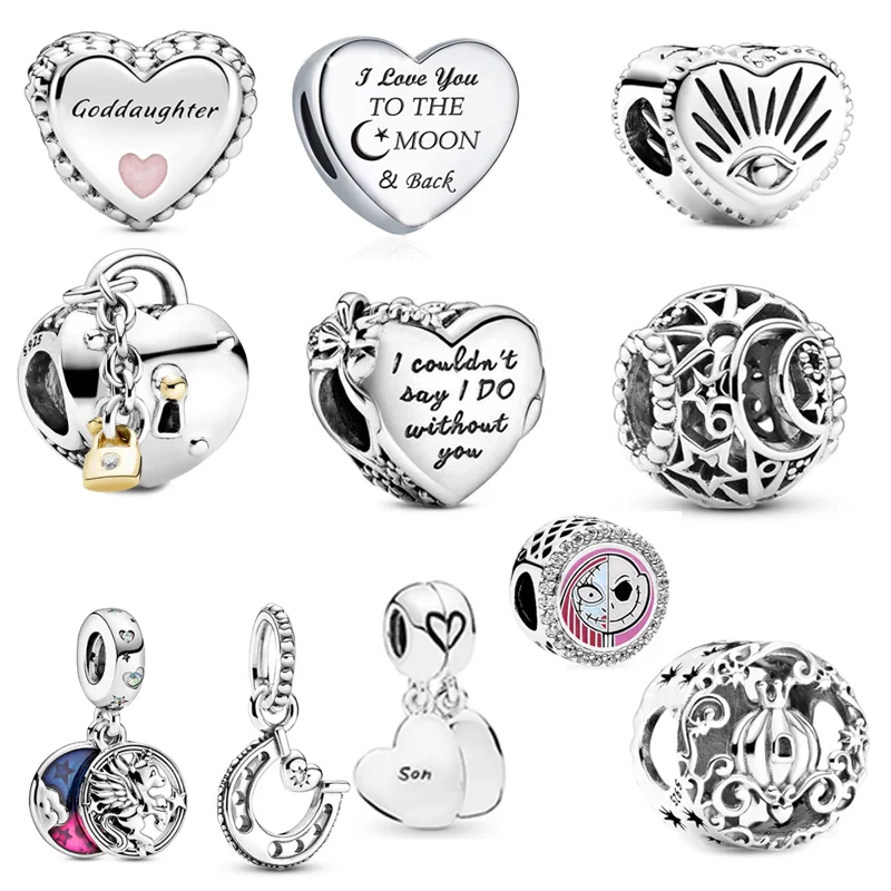 

S925 Silver Beaded Key Lock Love Heart-Shaped Beads Fashion Charm Making Girlfriend Gift Party Banquet 2021 Trend Eye Symbol