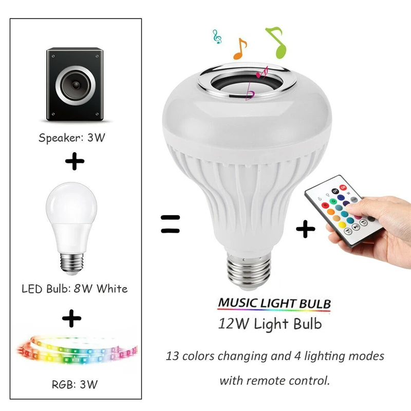 

16 Modes Dimmable E27 RGB LED Smart Bulb 12W bluetooth Magic Lamp RGBW Smart Lamp Music Control Apply to IOS /Android