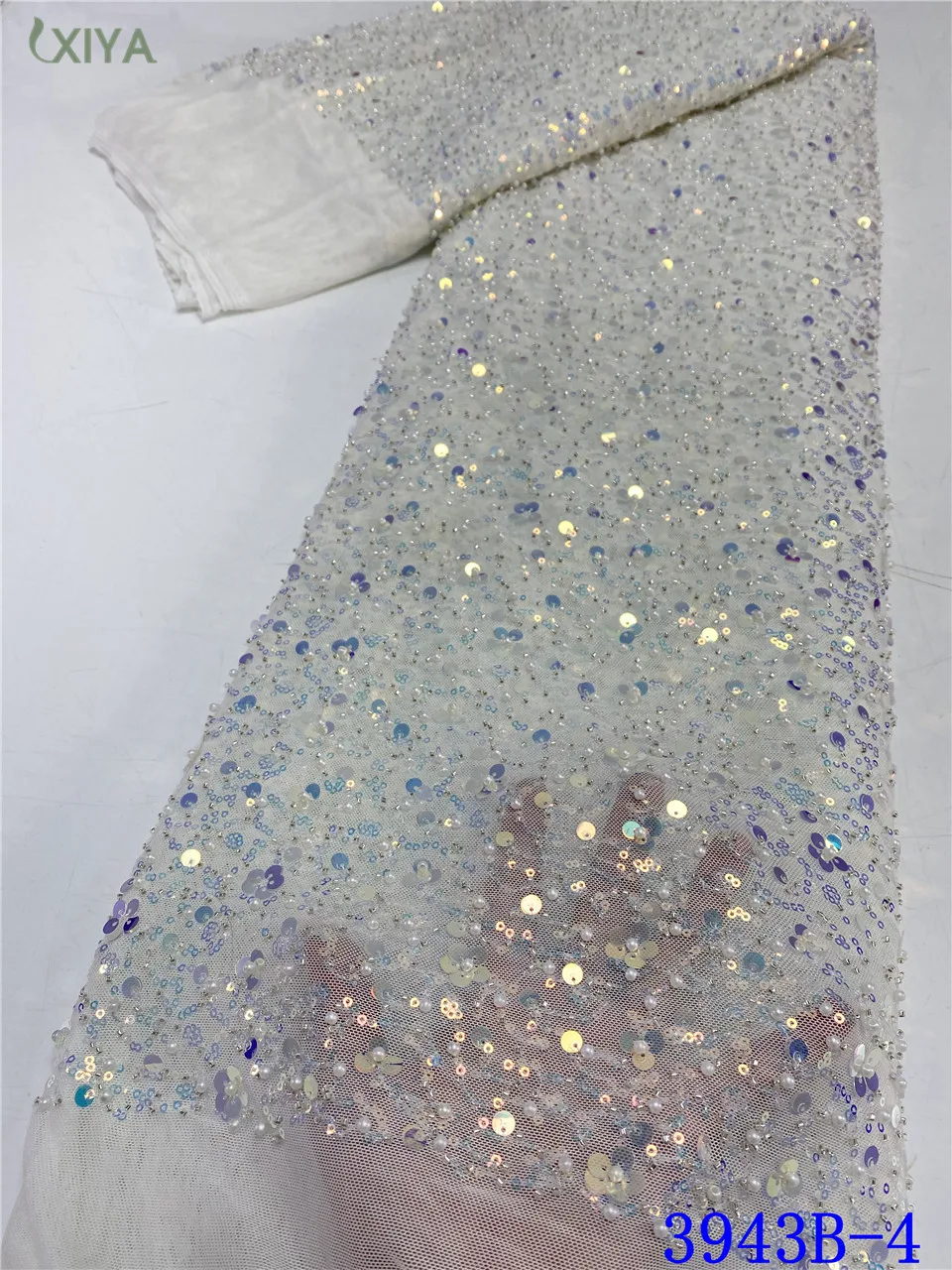 

Beautiful Sequence Lace Nigerian Sequin Net Lace with Beads High Quality African Tulle Mesh Lace Fabric for Sewing APW3943B