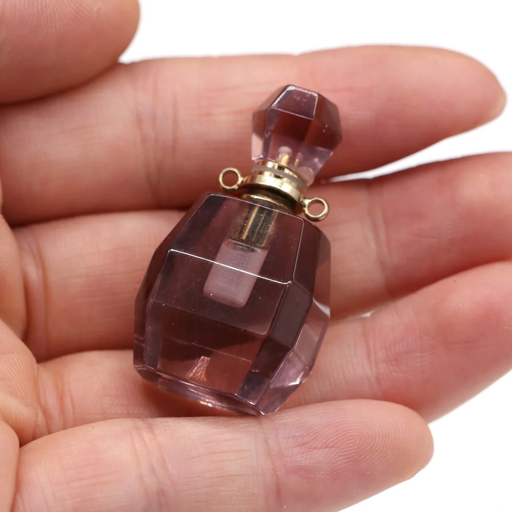 

The New Natural Semi-precious Stone Exquisite Small Perfume Bottle Pink Crystal Pendant For Makeing DIY Trendy Bracelet Necklace