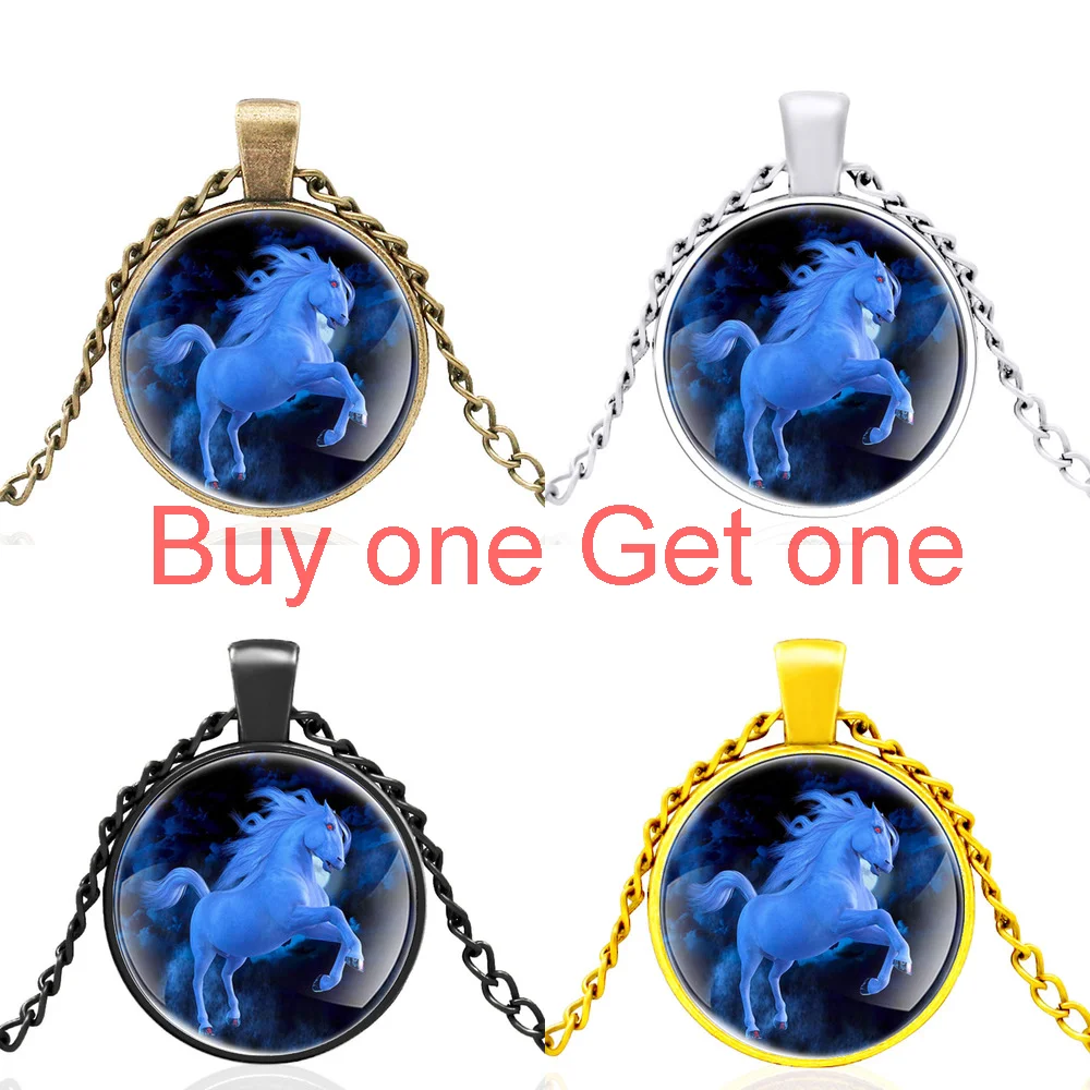 

Red Eye Blue Horse Gold Glass Dome Cool Pendant Necklace Men Women Charm Necklace Jewelry Accessories Gifts
