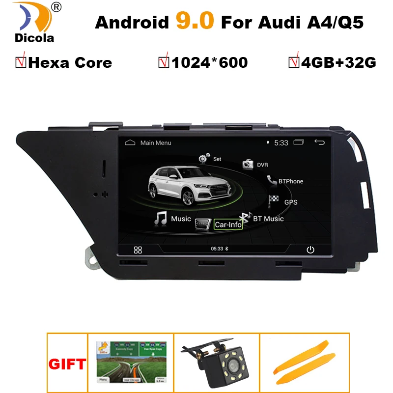 6 ядерный автомобильный DVD gps плеер для Audi A4 B8 A5 2008- Android 9 Авто радио мультимедиа навигация 4 Гб+ 32 ГБ ips экран задняя камера