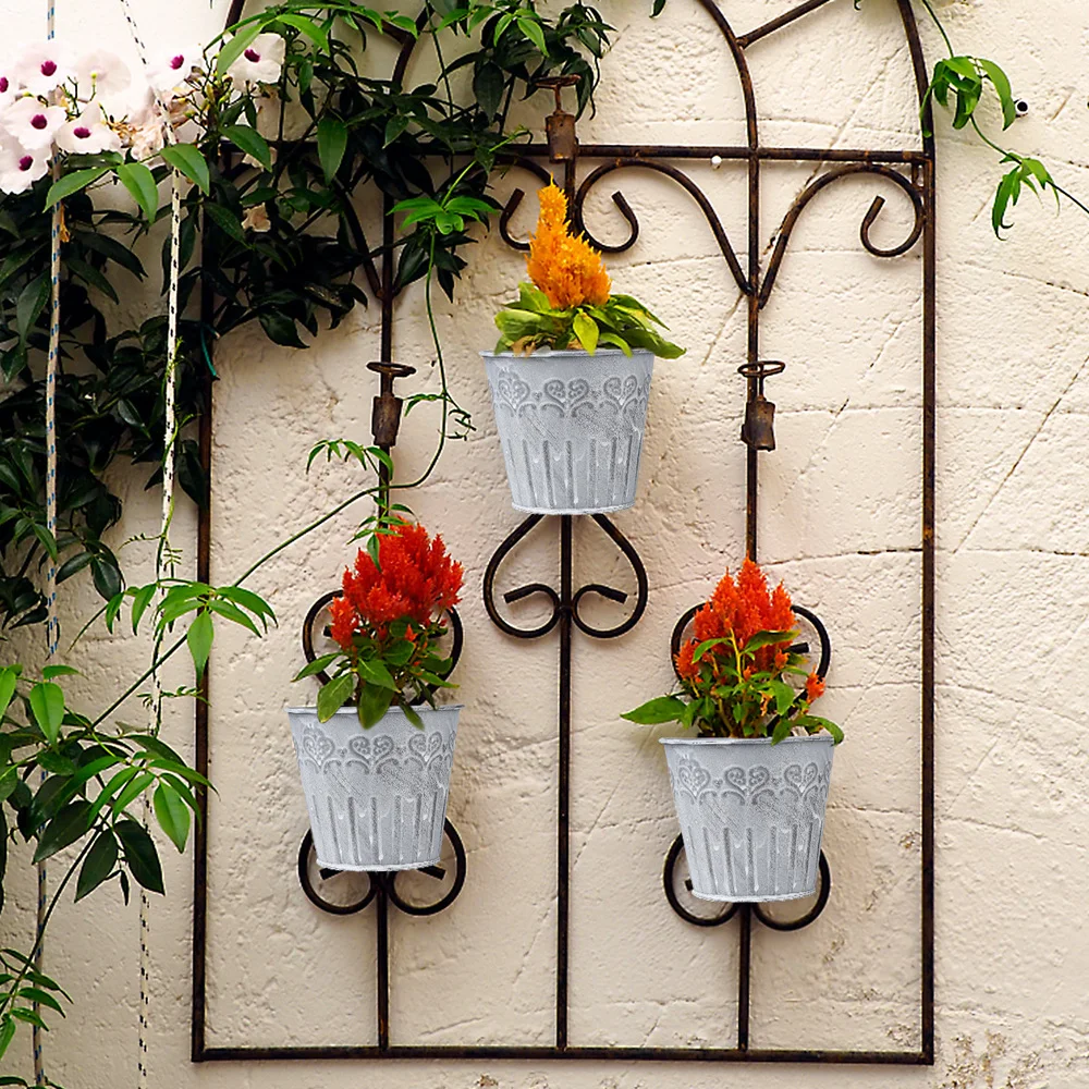 

Yardwe 5pcs Craft Old Iron Flower Bucket with Hooks Vintage Decorative Artificial Plants Succluents Bucket Printing Potted Flowe
