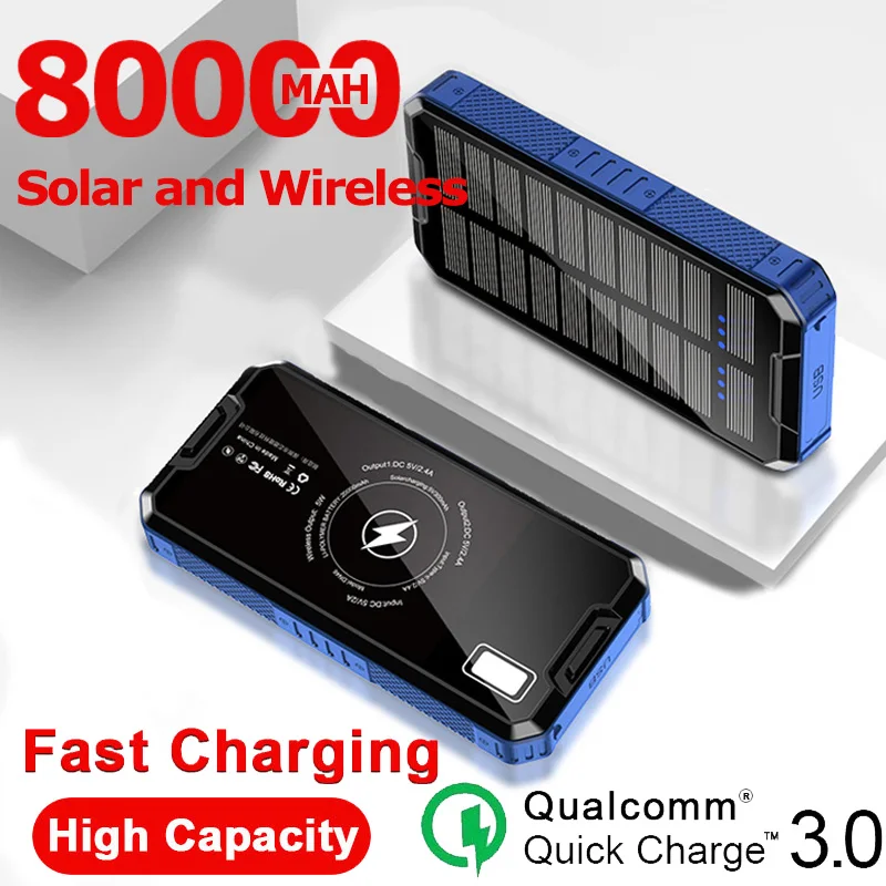 Беспроводной Solar Power Bank 80000 мА/ч портативное Внешнее зарядное устройство быстрой