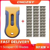 cngzsy glue remover scraper knife retractable spatula with spare 30pcs safety razor blades ceramic oven paint hand tools e1630m
