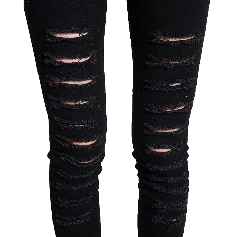 Женские джинсовые брюки с дырками черные и белые узкие карандаш для студентов