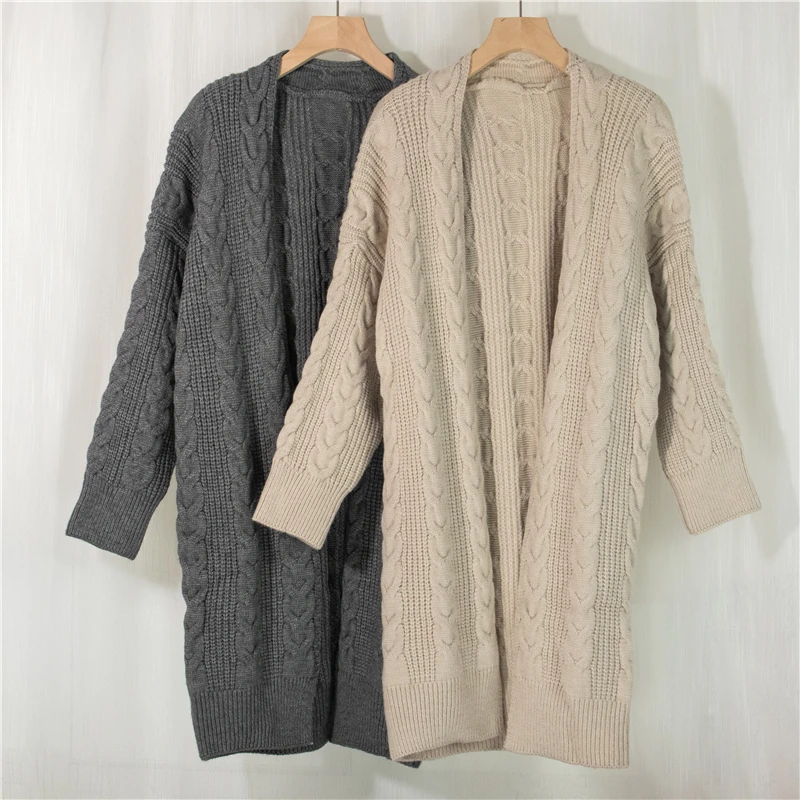 

Oversize Fashion Women 2021 Spring Autumn Winter Thick Warm Long Open Stitch Knitted Sweater Cardigans Female Loose Tricot S104