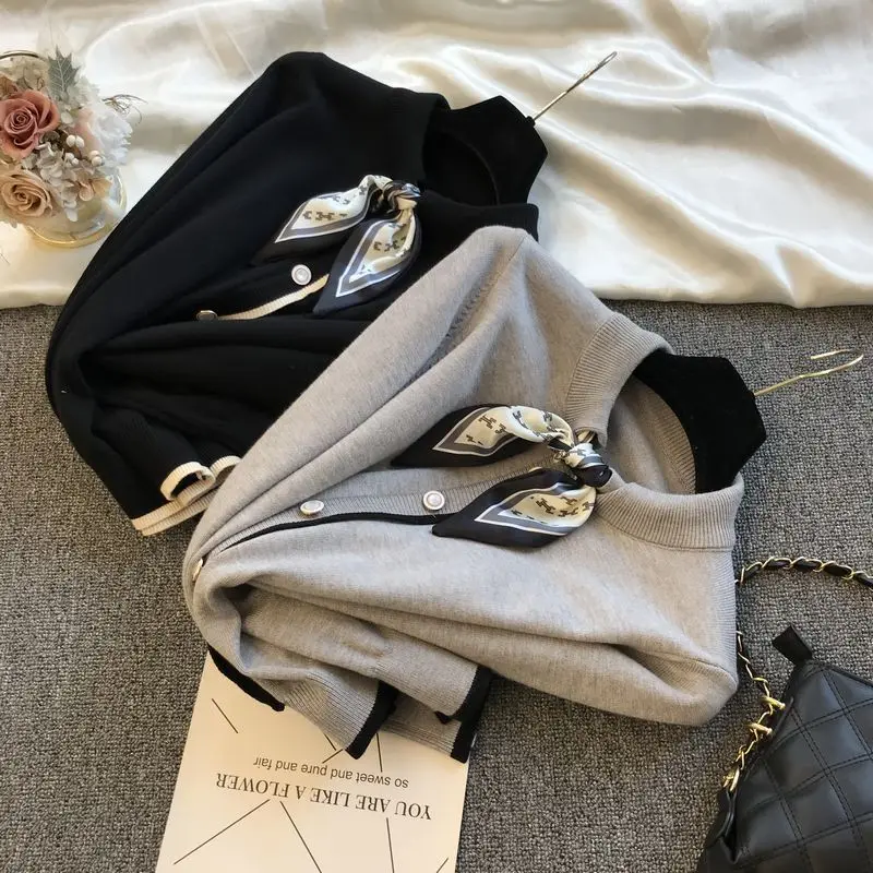 

2021 Spring New Style Temperament Pullover Versatile Bow Neck Top Women's Long Sleeve Knitted Sweater