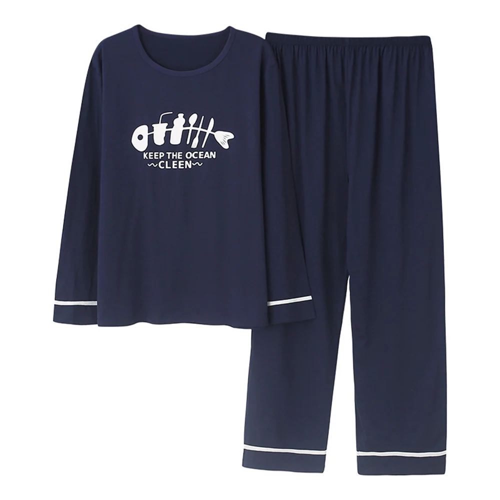 

Sping Autumn Knitted Cotton Pajama Sets Men Casual Long Sleeve Cute Dog Print Pocket Plaid Pants Sleepwear Suit Pyjamas Homewear