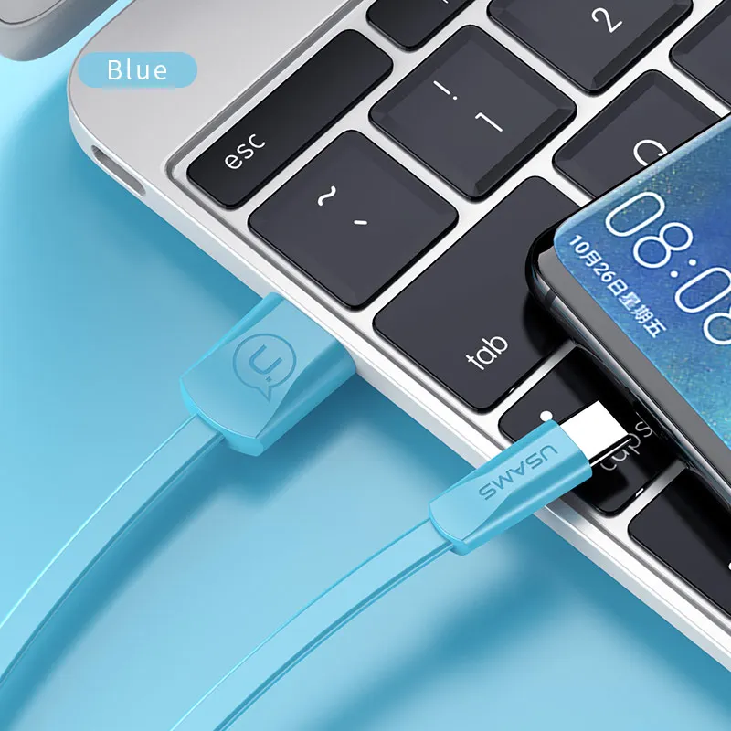 Синий USB C кабель для samsung S8, USAMS usb type c кабель для samsung Note 9 8 S9 Xiaomi 8 USB кабель 2A зарядный кабель для мобильного телефона 2 м 1 м - Цвет: Синий