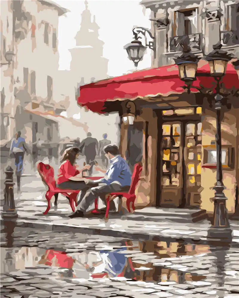 

DIY Landscape Painting By Numbers Artwork Modern Wall Art Corner Cafe Acrylic Coloring Paint On Canvas For Home Decors