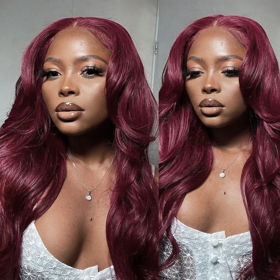 

99J Burgundy Lace Frontal Wigs Colored 180% 99j Lace Front Human Hair Wigs Body Wave For Women Burgundy Brazilian Remy Hair