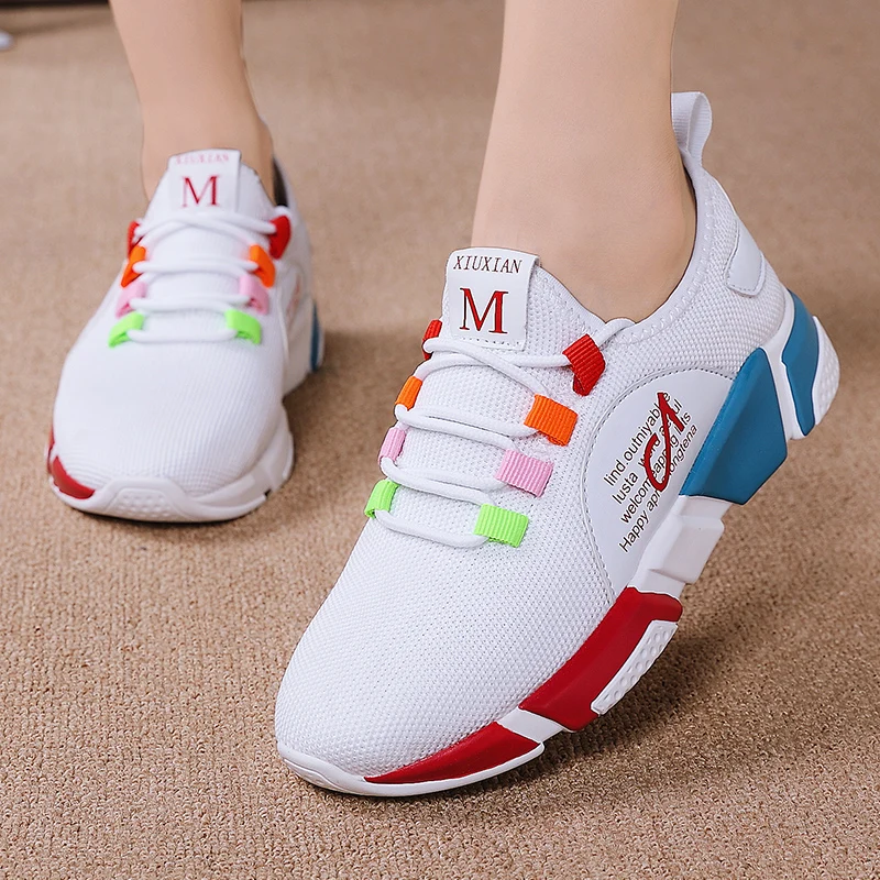 Новейшая модель женская обувь для бега прогулочная вязаные ботильоны спортивные