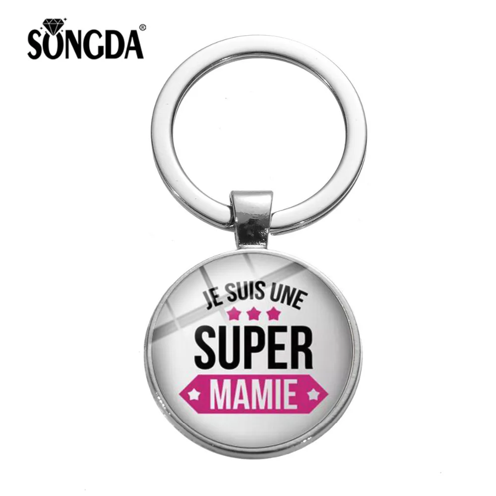 SONGDA Super Mamie Super Papy брелок посеребренный стеклянный кабошон ручной работы брелок для родителей лучшие подарки для бабушек и дедушек