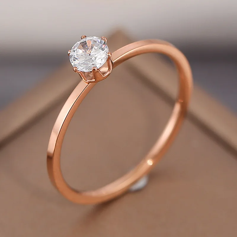 

Korean Version Of Rose Gold Titanium Steel Fashion Simple Zircon Ring Women's Tail Ring Jewelry Gift