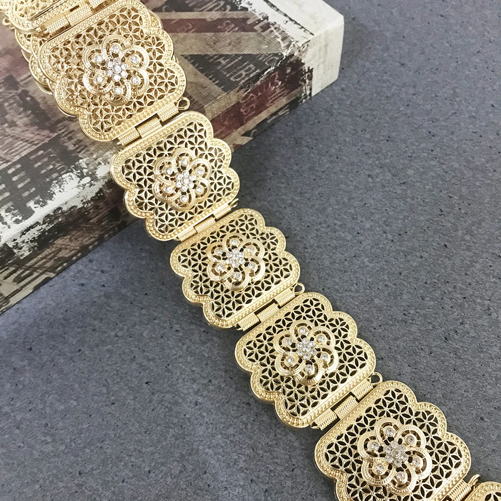 

Bridal Flower Design Metal Waist Adjustable Length Square Belt Buckle Women's Wedding crystal Waist Chain Body Chain