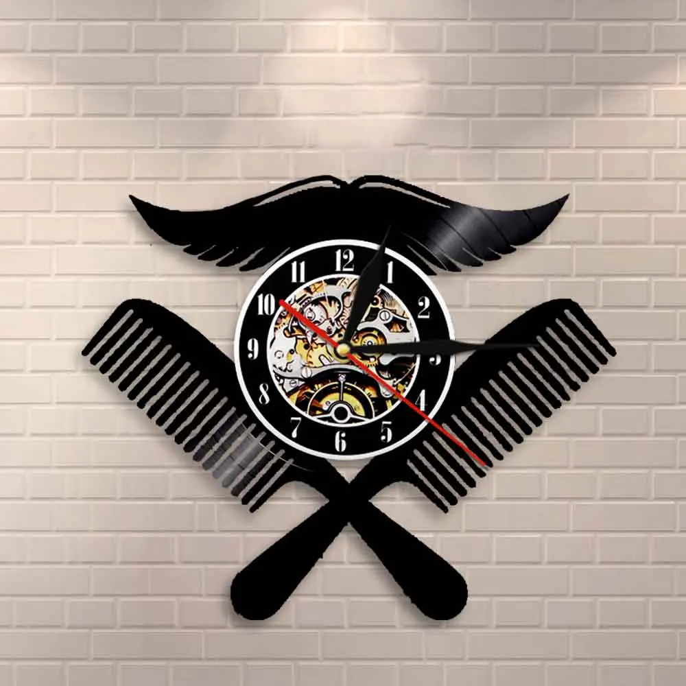 Настенные часы с логотипом парикмахерской виниловые записью интерьера салона
