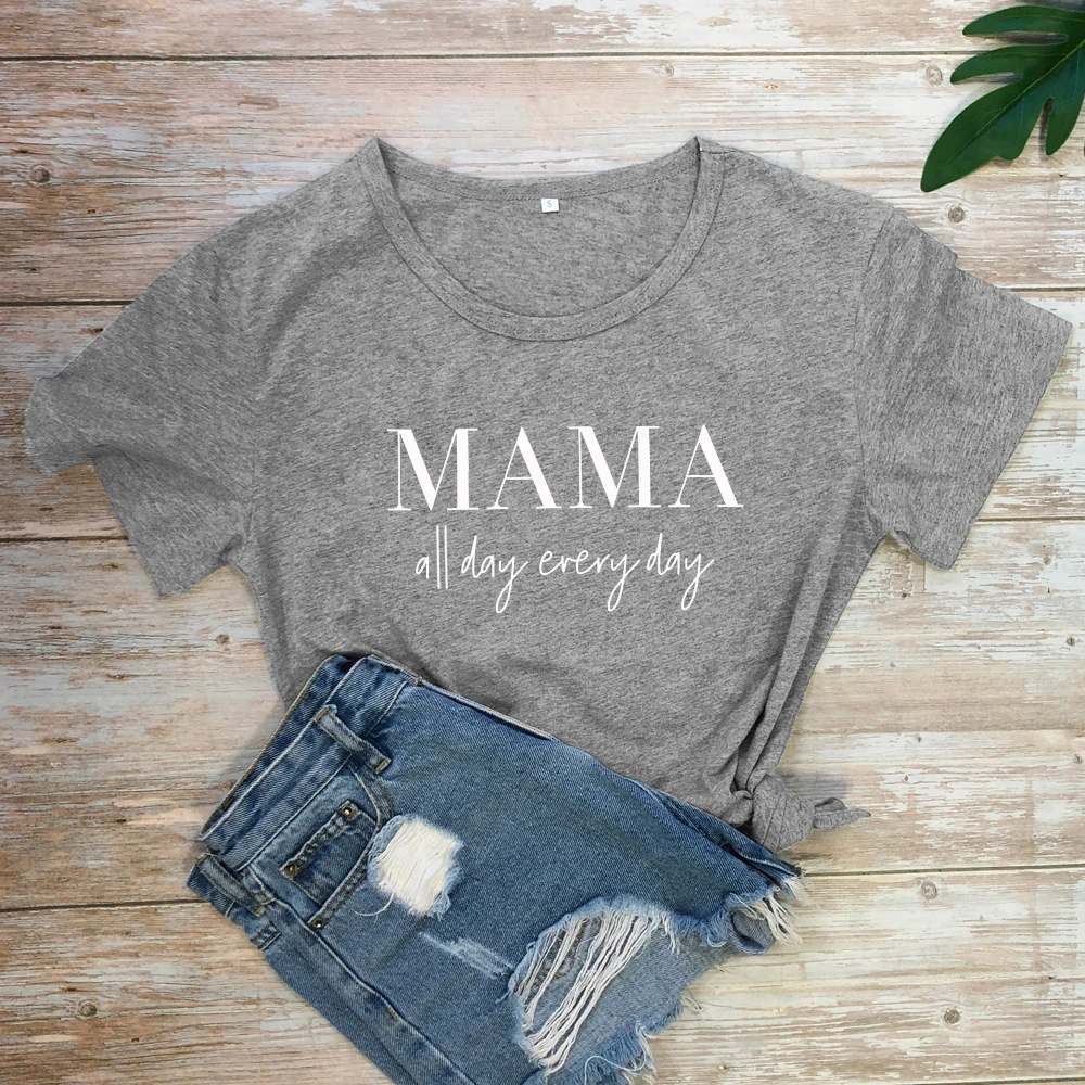 dark gray-white text MAMA All Day each футболка смешная женская из чистого хлопка Tumblr мама жизнь, подарок футболка Повседневная С буквенным принтом слоган футболки топы размера плюс - Цвет: dark gray-white text