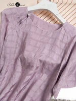 2021 fashion new special lattice texture mulberry silk cube purple retro chinese improved short sleeve top silk shirt