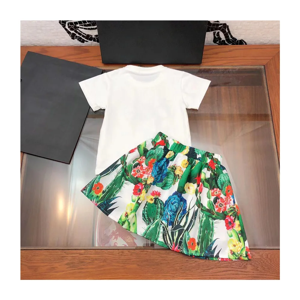 

Brand designer custom girls' dress summer dress 2021 children's skirt floral children's clothing cotton short sleeve