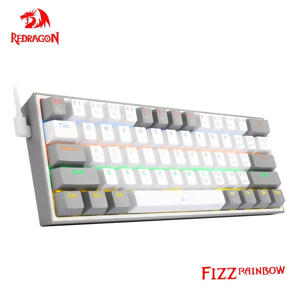 REDRAGON Fizz K617 Радуга USB мини Механическая игровая клавиатура синий переключатель 61 клавиша проводной съемный кабель, портативный для путешест...
