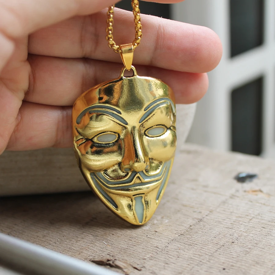 Glowing necklace V for Vendetta Mask Necklace Pendent GLOW in the DARK Gift For Man Woman Keyring images - 6