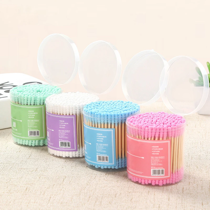 

200/150/100Pcs/Lot Dual-head Cotton Swabs Stick Candy Color Soft Makeup Tools Bamboo Handle Personal Hygiene Care Cotonete Kit