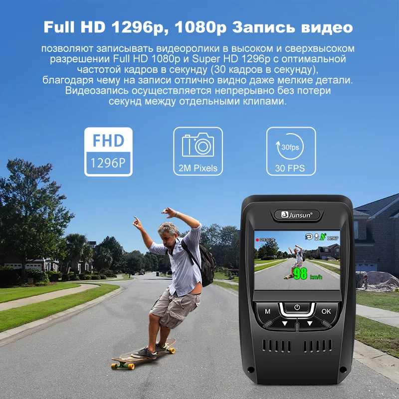Junsun A7880 2 в 1 Автомобильный видеорегистратор gps Speedcam LDWS Super HD 1296P ночного видения авто регистратор видео регистратор видеорегистратор камера