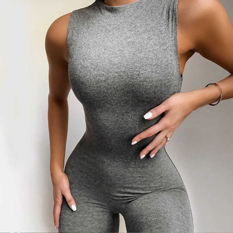 

AA New Women Jumpsuit Rompers Sleeveless Bodycon Sports Yoga Jumpsuit Running Solid White Black Grey Rompers Trousers Summer