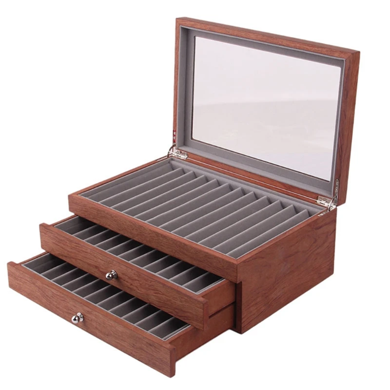 

Vintage Wooden Pen Display Box Luxury Wood 34 Slots Fountain Pen Collector Case with Lid Exquisite Gift for Women Men