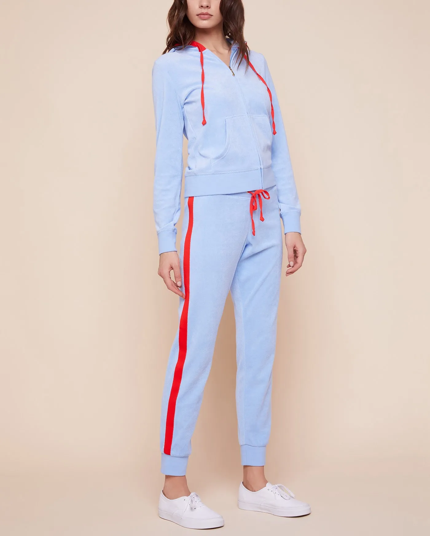 

2021 spring gold silk velvet sports suit fashion color matching pull strip casual hooded slim two-piece trend