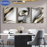 3 piece diamond painting full square abstract black and gold line diamond embroidery round of drill mosaic grey wave triptych