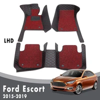 Car Floor Mats For Ford Escort 2019 2018 2017 2016 2015 Double Layer Wire Loop Carpets Auto Interior Parts Accessories Foot Pads