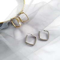 925 silver needle women jewelry earrings classic design square shape gold color metal hoop earrings fashion accessories jewelry