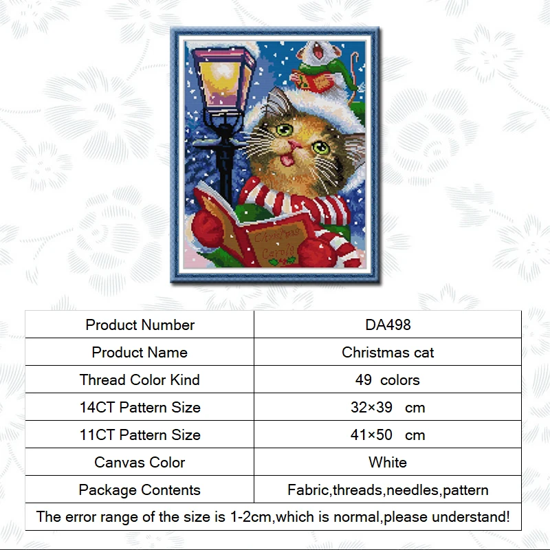 

Joy sunday,Christmas owl Christmas cat,cartoon cross stitch pattern kit,11CT14CT Printed Fabric,Animal Embroidery Needlework Set