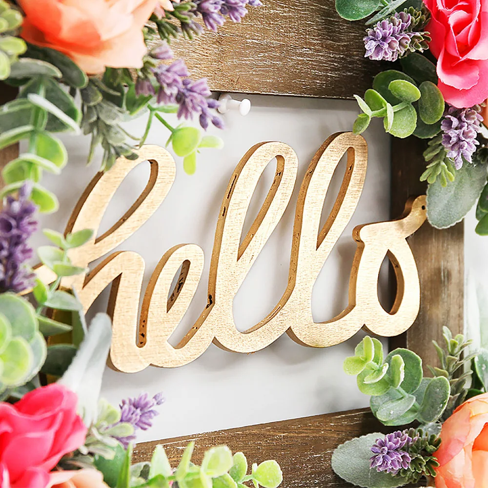 Подвесная дверь с искусственными цветами деревянный знак фоторамка