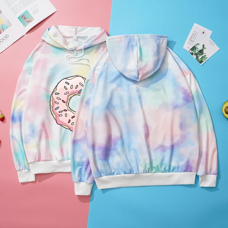 

Doughnut Printed Sweatshirt Women Autumn New Tie Dyed Hoodies Fashion Casual Harajuku Funny Sweat Femme Sudaderas Korean Clothes