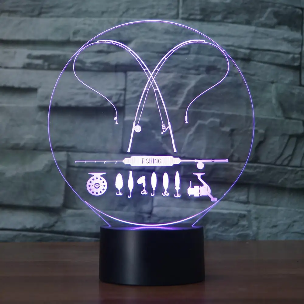 Рыболовное снаряжение 3D светодиодный RGB Ночной светильник 7 цветов Настольный