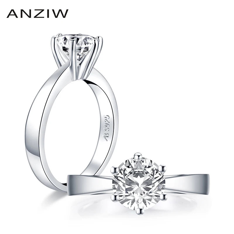 

ANZIW 925 Sterling Silver Classic 1.5ct Round Cut Engagement Ring Sona Simulated Diamond Solitaire Ring Wedding Ring