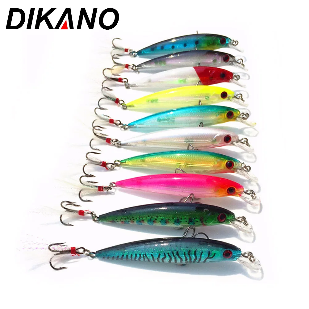 

10 Pcs 9cm Fishing Lure VIB Minnow Wobblers Bait Tackle Artificial Baits Crankbait With Feather Hooks