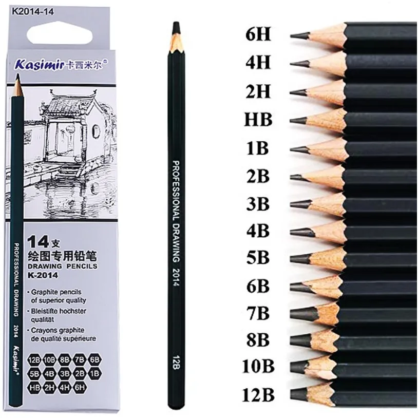 14 шт. профессиональные карандаши для рисования 2B 3B 4B 5B 6B 7B 8B 10B 12B 2H 4H HB | Канцтовары