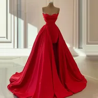 Elegant Dubai Formal Party Dresses Long Robe De Soiree African Turkish Red Prom Dress Women Evening Gown Strapless 2021 Arabic