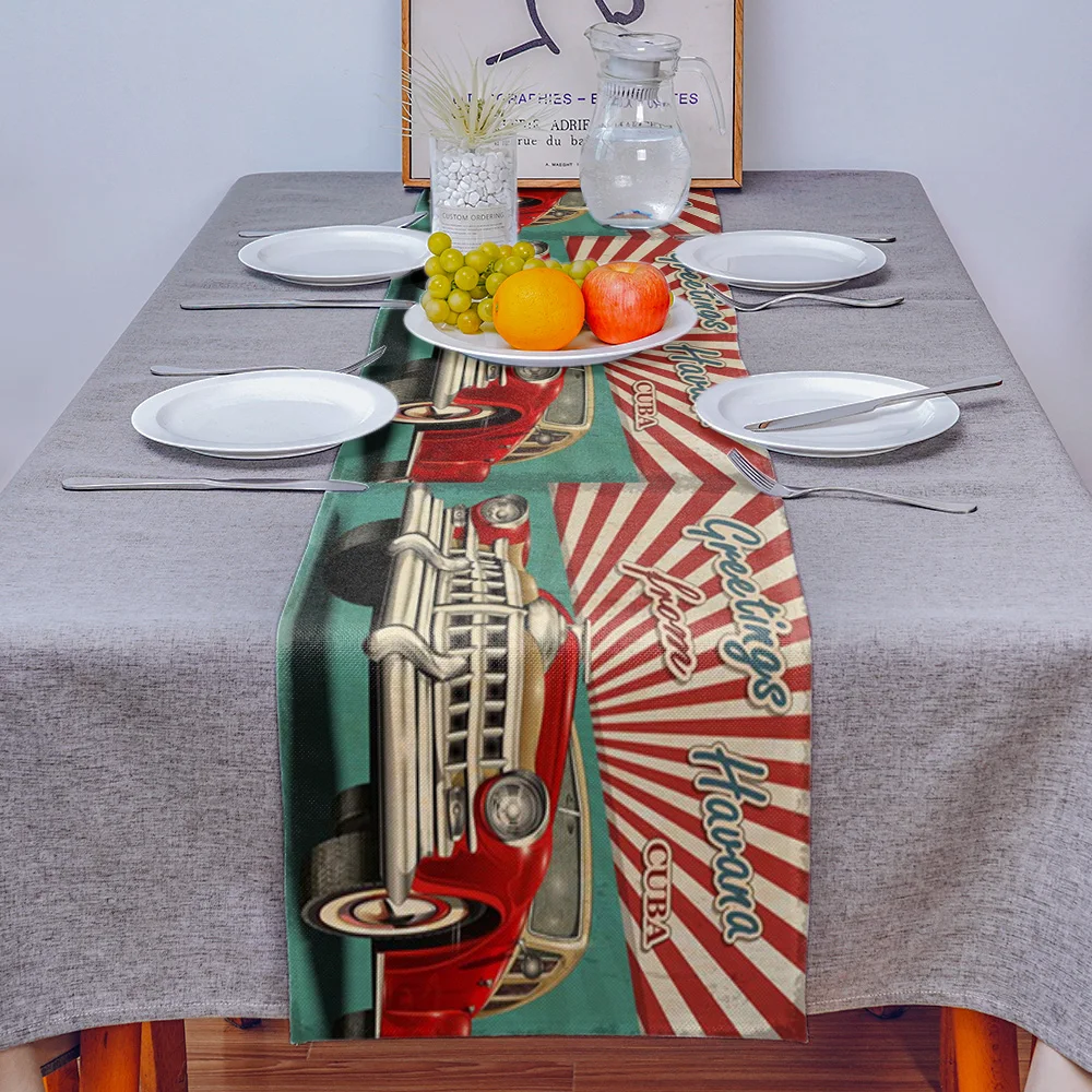Красный автомобиль Ретро Настольная дорожка современный Вечерние обеденный