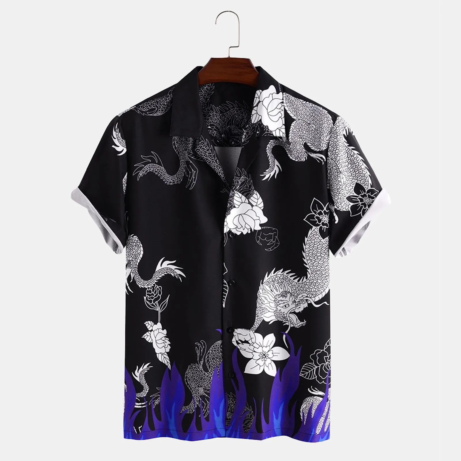 

Shirt Casual Loose Print Men's Top Lapel Summer Short-Sleeved Men Shirts