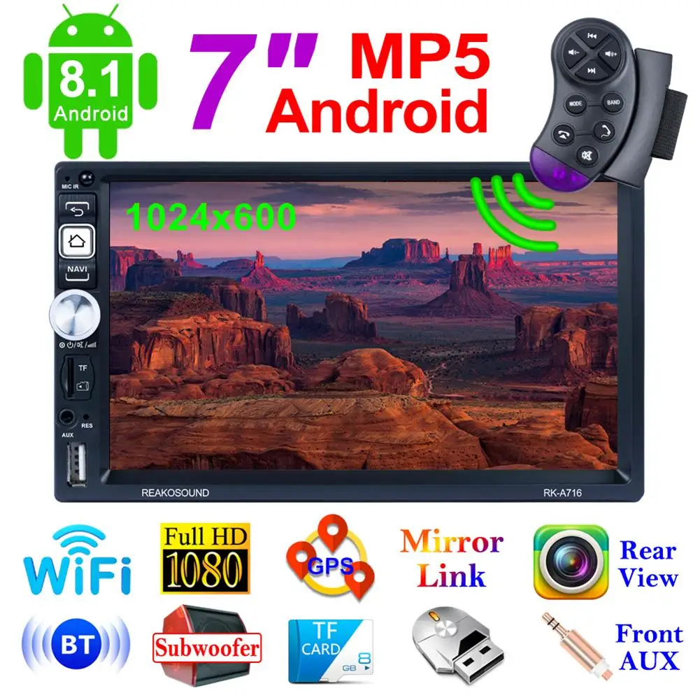

7 Inches Car Radio Stereo Touch Screen MP5 GPS Navigation Bluetooth USB Car Multimedia Player For Android 8.1 With Rear Camera