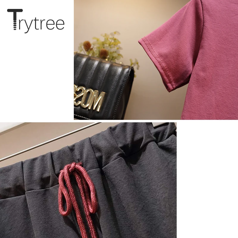 Trytree/летние женские комплекты из двух предметов однотонные повседневные