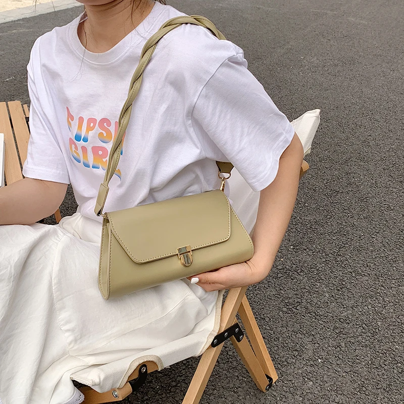 Solid Color PU Leather Shoulder Bags For Women 2022 Lock Handbags Small Travel Hand Bag Lady Fashion Bags