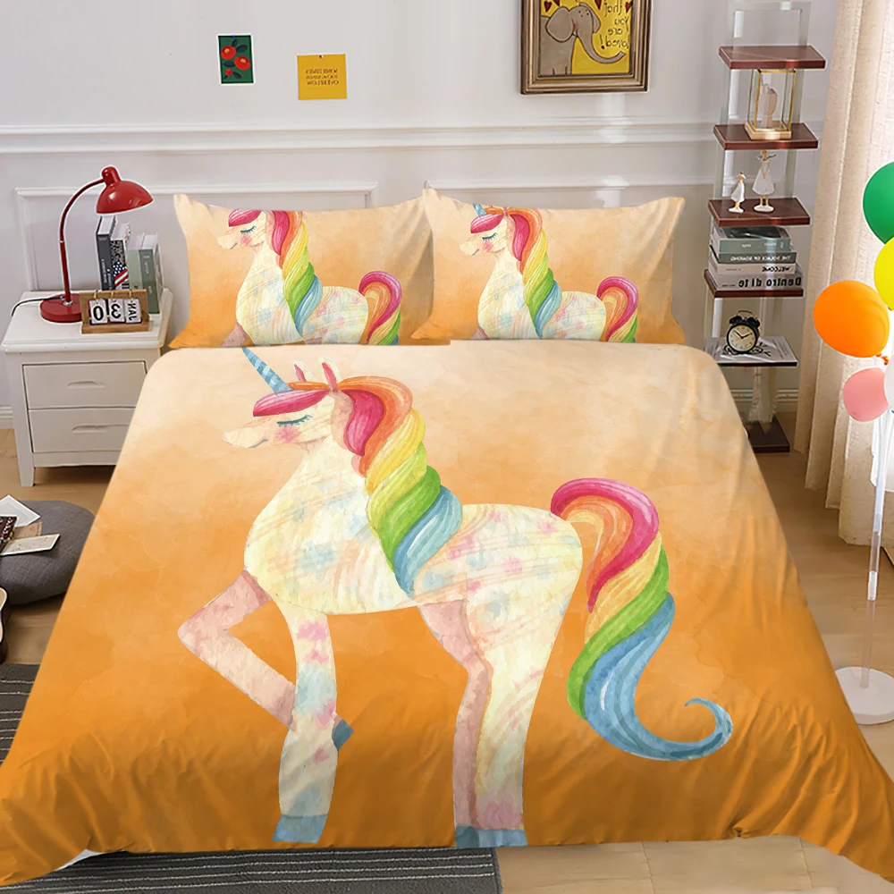 

Luxury Duvet Cover Set Cartoon Unicorn Bedding Set 2/3 Pcs Modern Home Bed Set King Queen Room Decoration